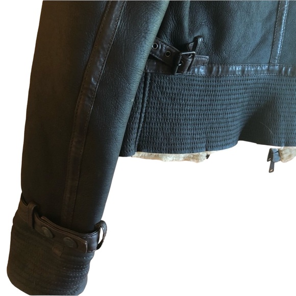 Vince Genuine Brown Leather Moto Flight Jacket with Shearing interior - Picture 6 of 13